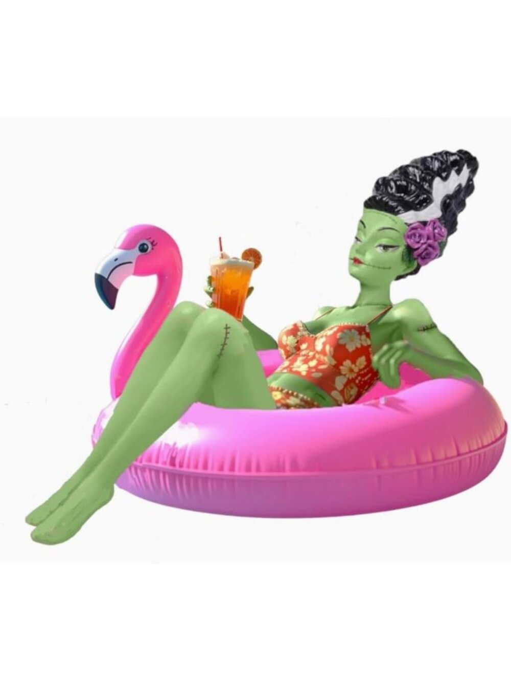 Flamingo Float Monster Bride Figurine - Unique 12x6x6 Home Decor Accent